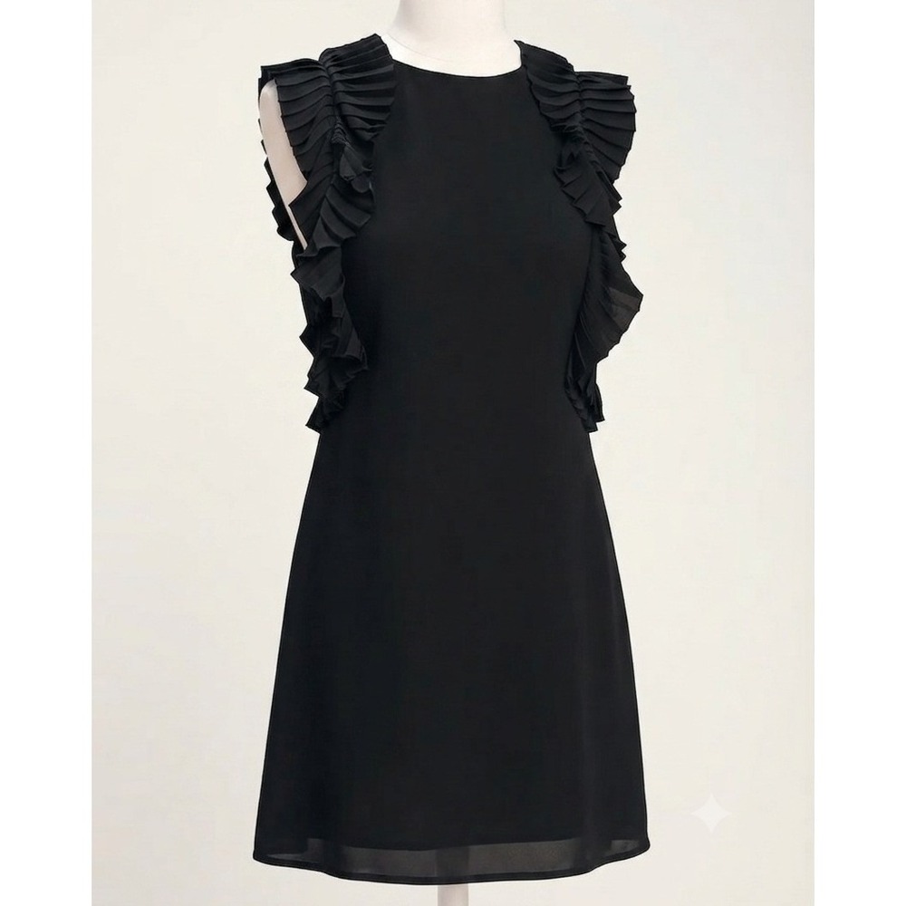Lulus Dark Coquette Black Pleated Ruffle Shift Dress Sleeveless Round Neck Large